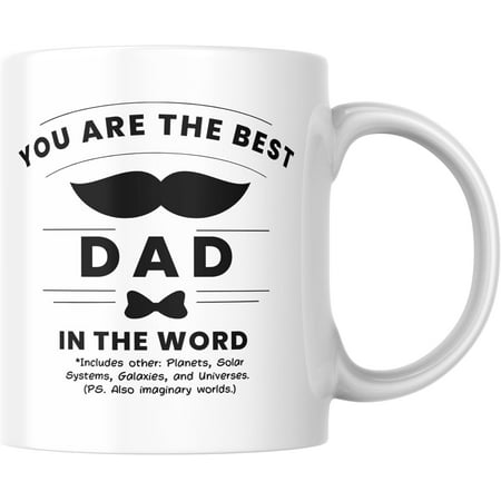 

Funny Coffee Mug dad gifts. Perfect cup for Father s Day Birthdays Anniversaries Christmas. Ideal for Daddy Grandpa Brother Uncle o man - 11 oz - Best Dad in the World. White