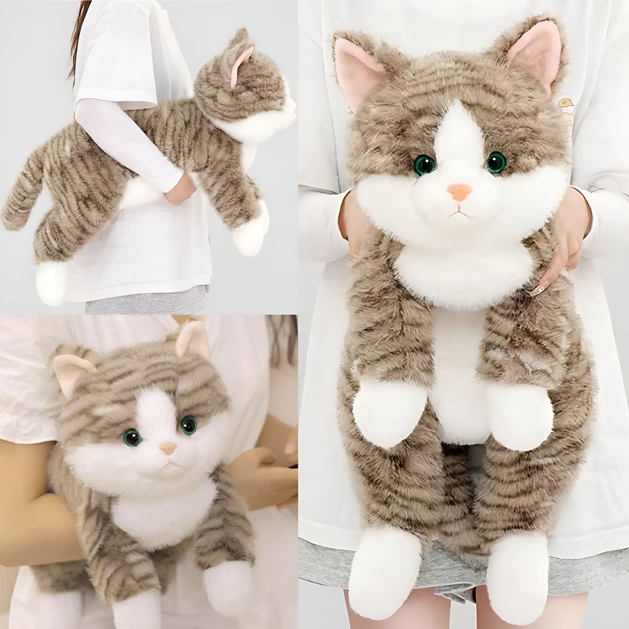 BESTSKY Weighted Cat Stuffed Animal 19" 2Lbs,Realistic Stuffed Cat Plush Toy Throw Pillow,Gray Weighted Stuffed Animals for Kids and Adults