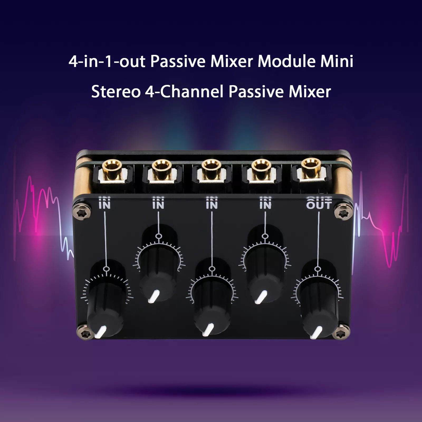 NATEFEMIN Passive Audio Mixer Portable 4 Channel 3.5mm Stereo Line Volume Controls Recording Low Noise Compact