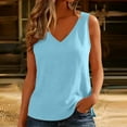 thumbnail image 2 of Horkkom Tank Tops for Women Fashion V Neck Solid Color Sleeveless Linen Tops Summer Casual Loose Tank Tops M, 2 of 8