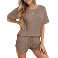 thumbnail image 3 of MINTREUS Womens Waffle Knit Pajama Sets Short Sleeve Tops and Shorts Two Piece Lounge Sets Soft Sleepwear with Pocket, 3 of 6