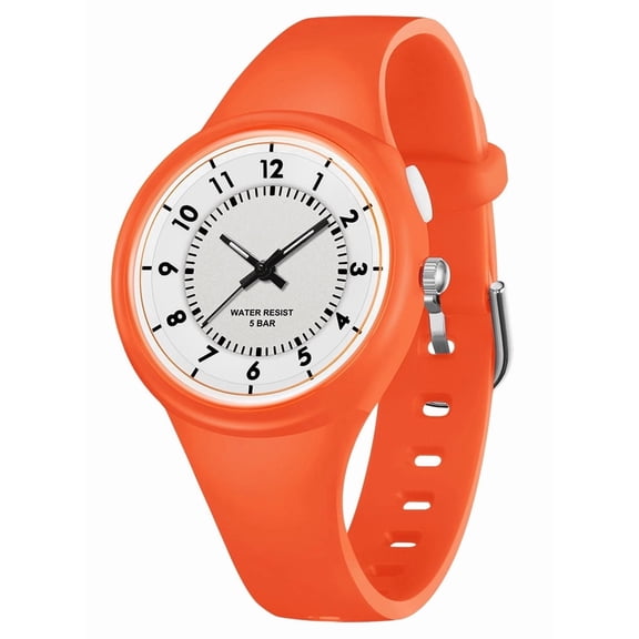 ZOLOHONI Kids Watches Boys Girls Easy Read Watch with Night Light LED Orange Silicone Band Waterproof Watches Gift for Kids