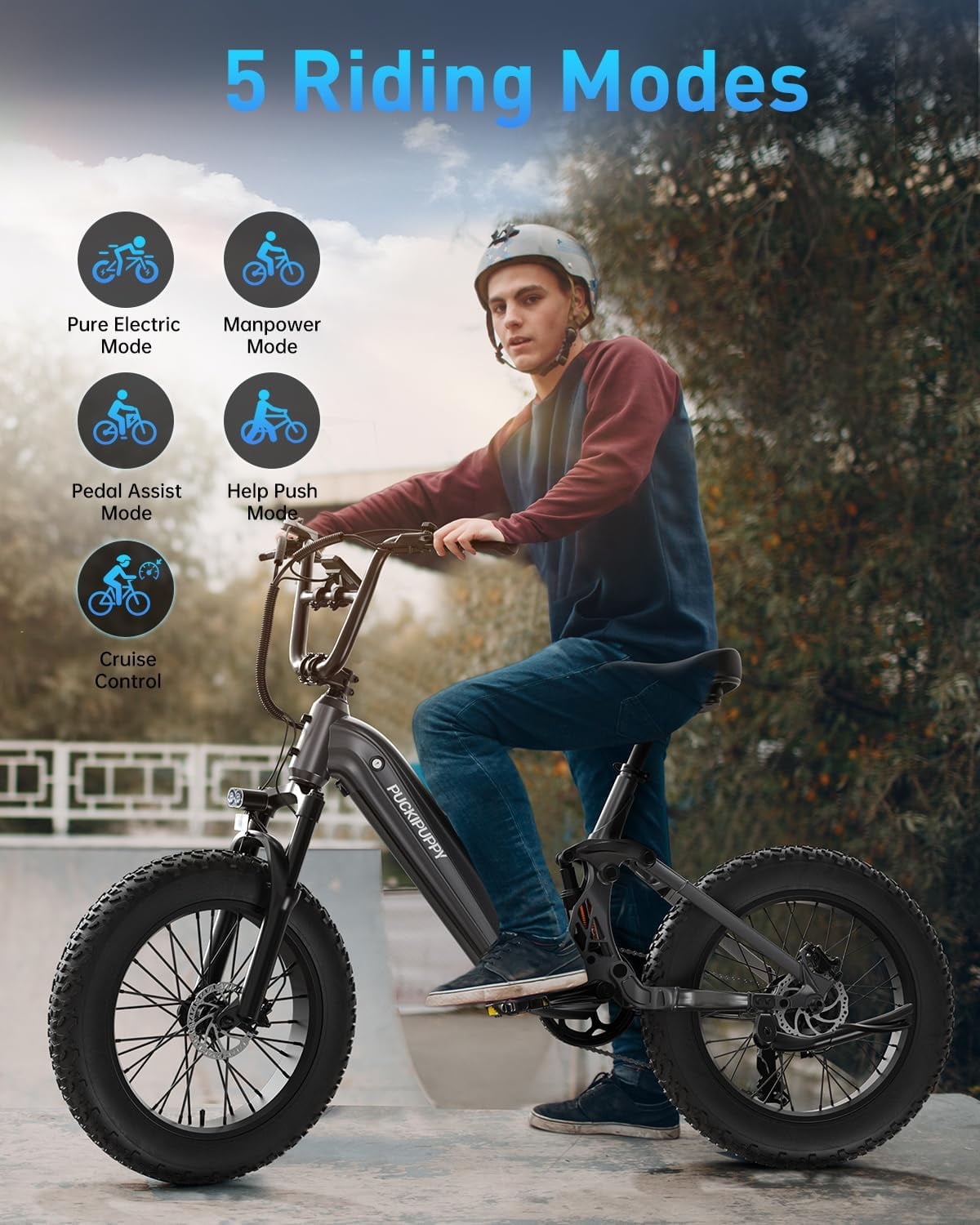 PUCKIPUPPY 20" Fat Tire Electric Bikes for Adults 960W Peak up to 80Miles Range 28 mph Top Speed Full Suspension E-Mountain Bike 48V 20AH Battery 7 Speed Ebike (Corgi), Comply with UL2849 By SGS
