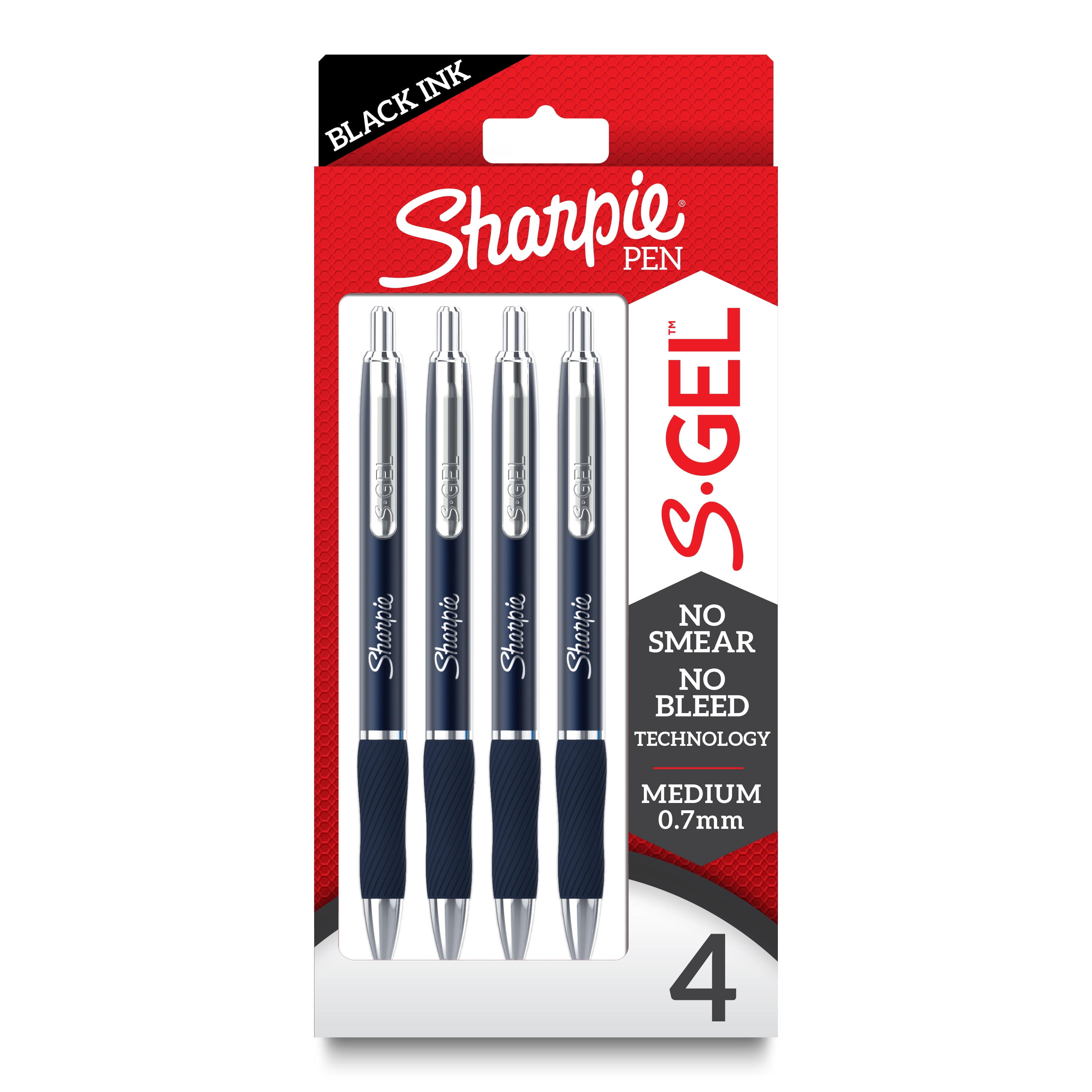 Sharpie S-Gel, Gel Pens, Sleek Metal Barrel, Matte Black, Medium Point (0.7mm), Black Ink, 4 Count