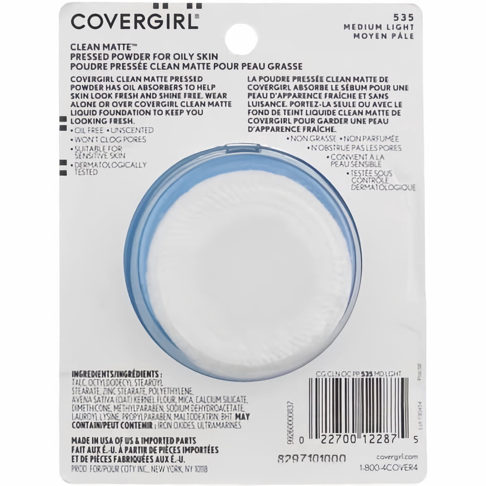 CoverGirl Clean Matte Pressed Powder Foundation 535 Medium Light (Pack of 2)