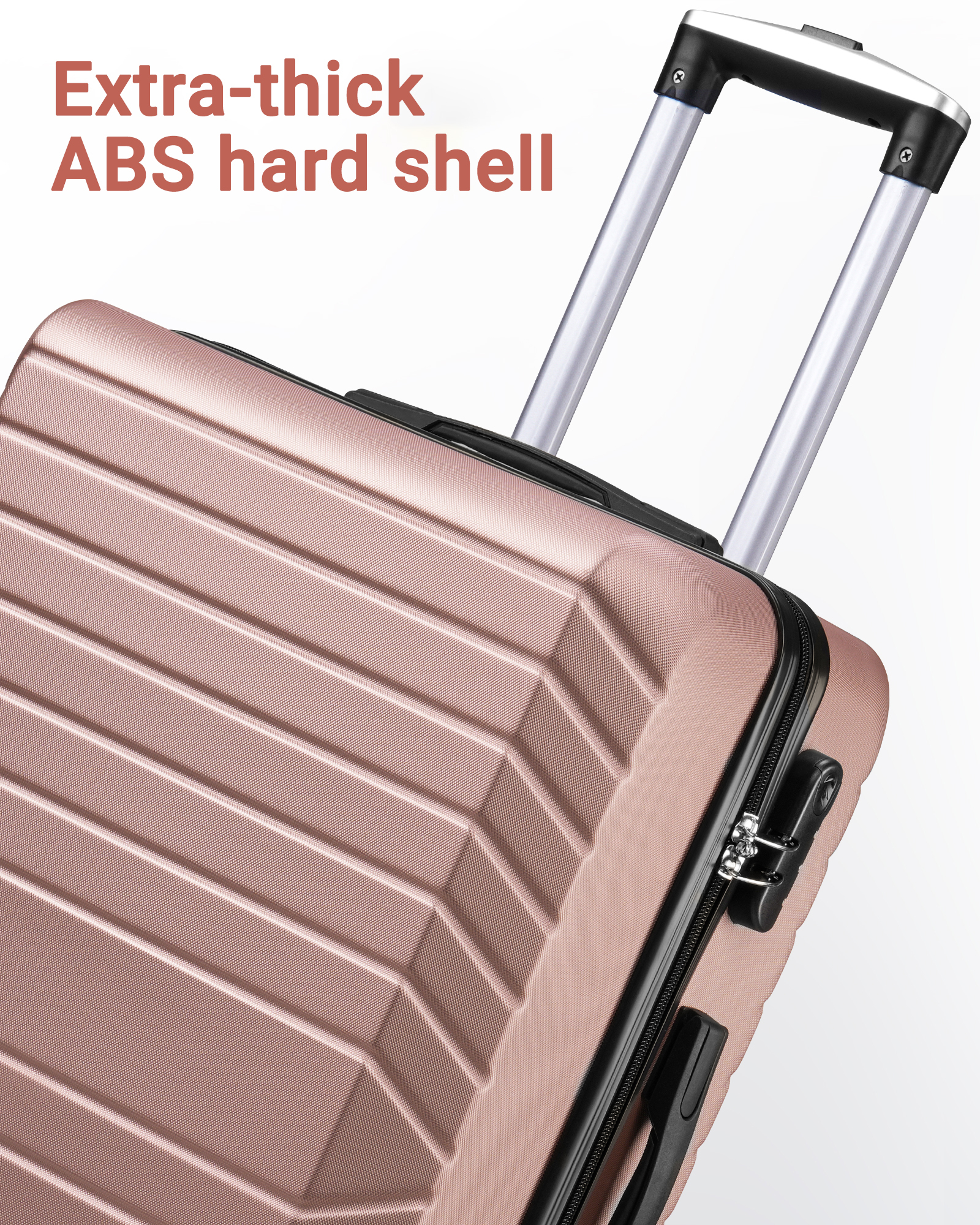 3-Piece ABS Hard Shell Luggage Set – 20/24/28 Rose Gold Spinner Trolley