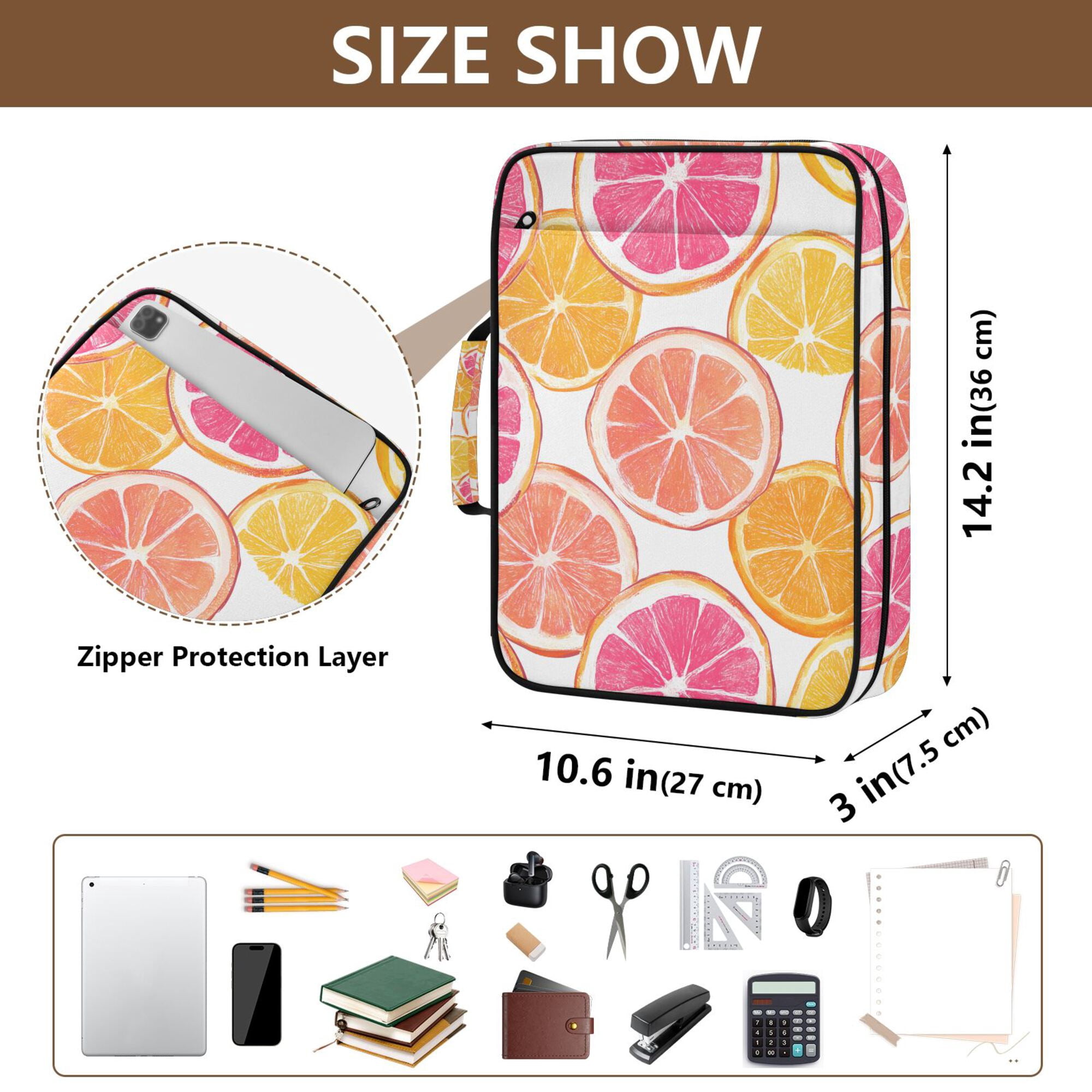 FORMRS Accordion File Folder A4 Size 7-Pocket Expanding Document Organizer Bag with 3 Ring Binder, Orange Grapefruit Slices