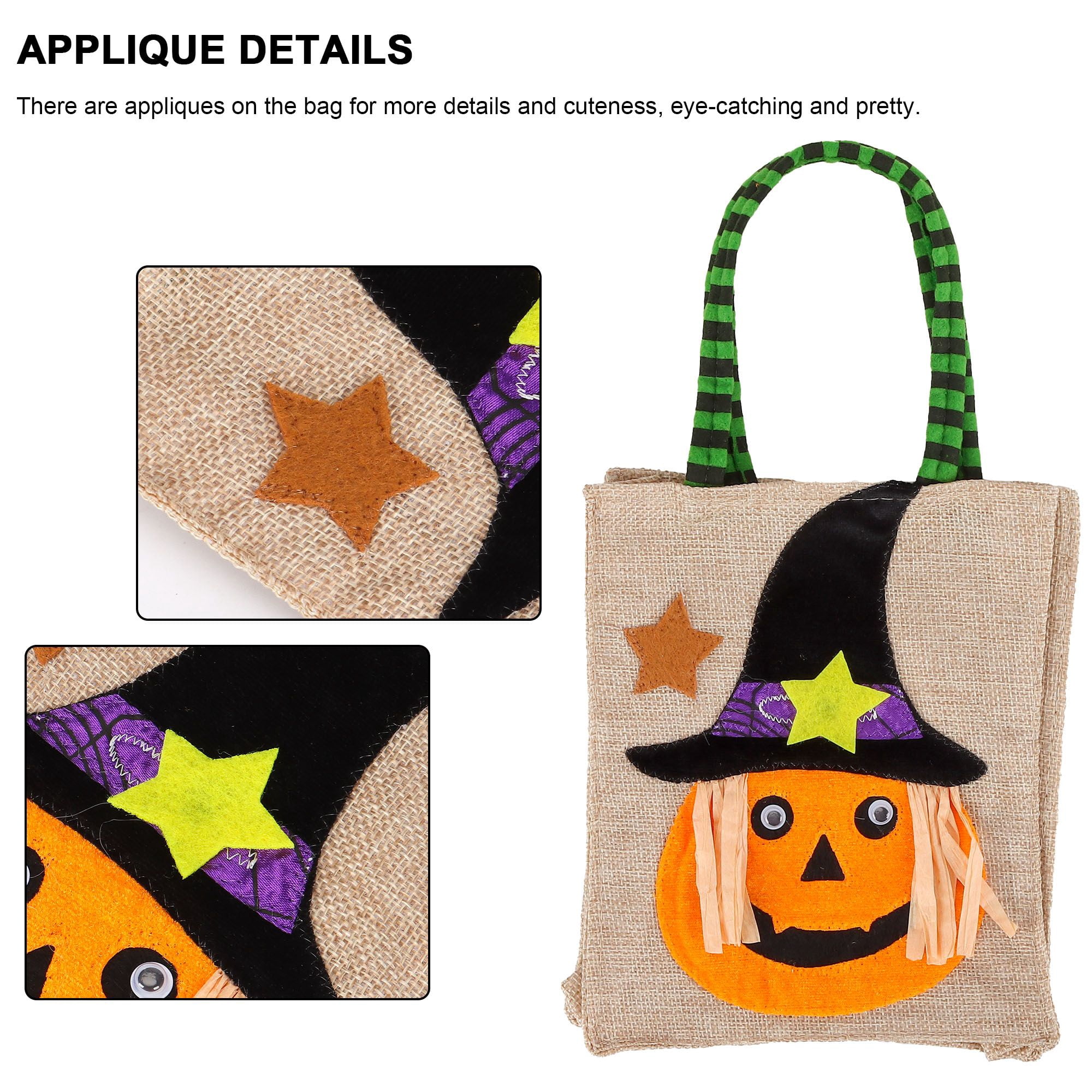 Halloween Trick Or Treat Bags - 4 Pack 7.5" Cotton Linen Candy Goodie Bags With Handles, Reusable Party Favors