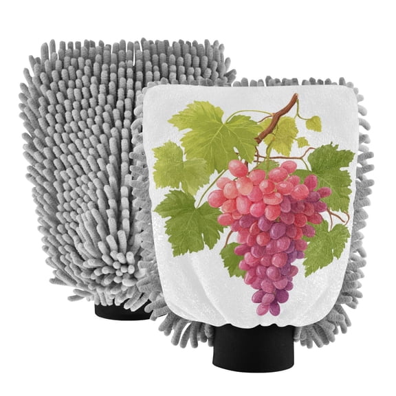 Microfiber Car Wash Gloves With Chenille & Polyester Terry Scratch-Free Cleaning Elastic Cuffs Grapes