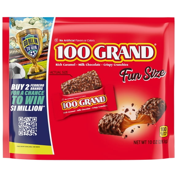 100 Grand Milk Chocolate Caramel and Crunchies, Fun Size Stand Up Bag 10oz