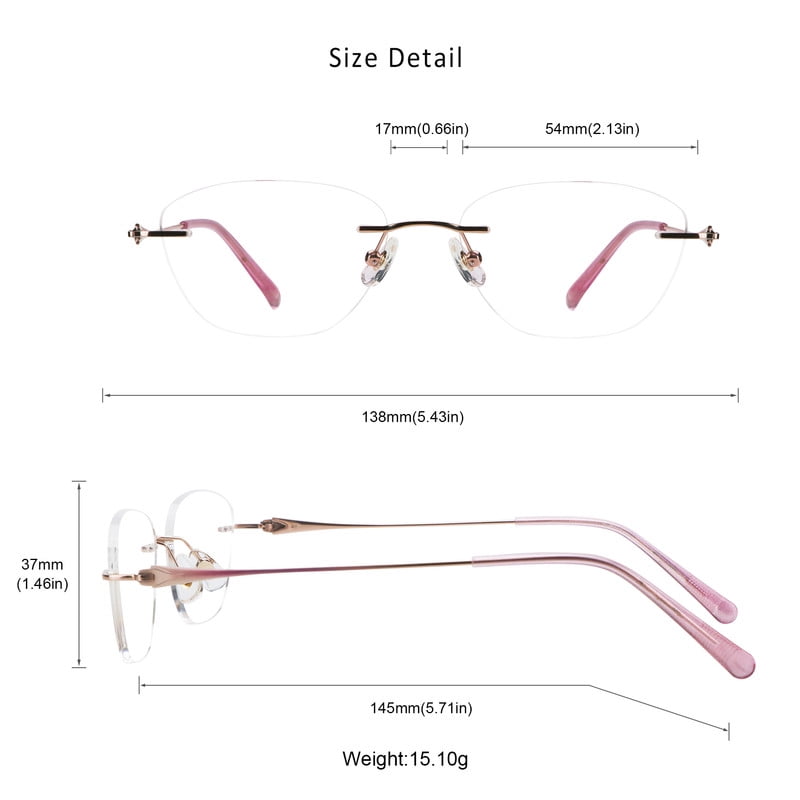 LifeArt Blue Light Blocking Glasses,Computer Reading Glasses,Titanium Rimless Frame,Stylish for Men&Women(Pink,No Magnification)