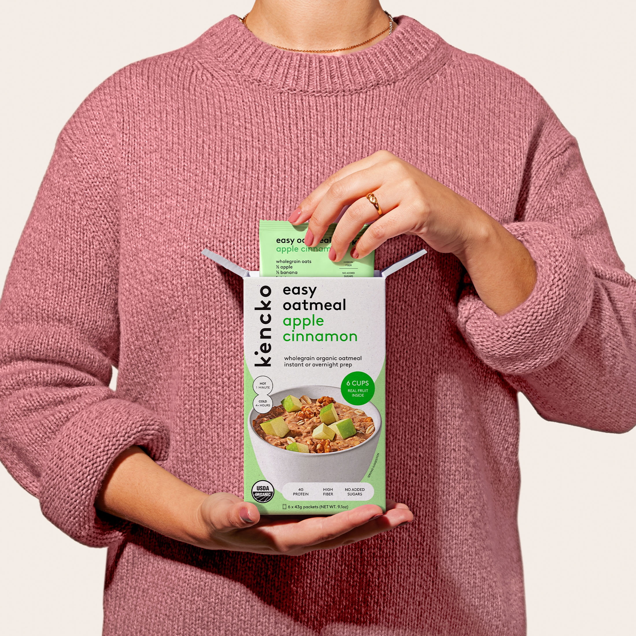 Kencko Apple Cinnamon Organic Easy Instant Oatmeal, 1.52 oz, 6 Pack