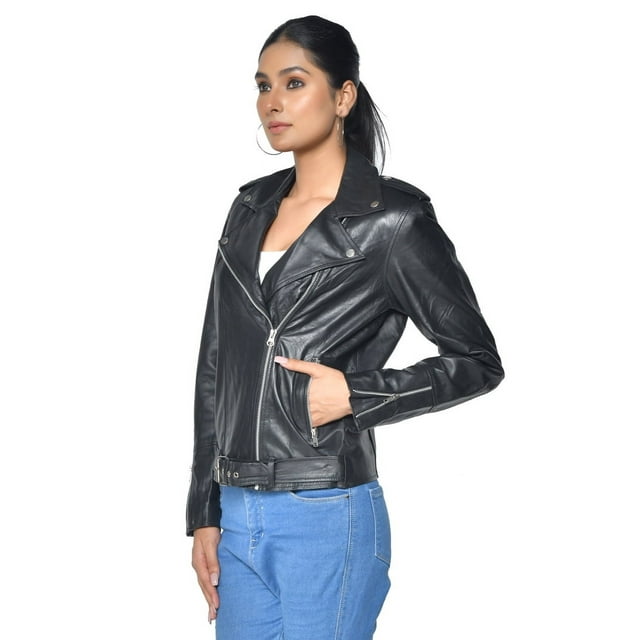 Sharo Classic Leather Ladies Soft Leather Bikers Jacket