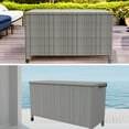 thumbnail image 6 of HELLONE 150 Gal Large Outdoor Deck Storage Box, PE Rattan Storage Bench with Wheels for Patio Backyard Furniture Cushions, Gardening Tools, Pool Supplies, 55" x 23.5" x 31.5", Grey, 6 of 7