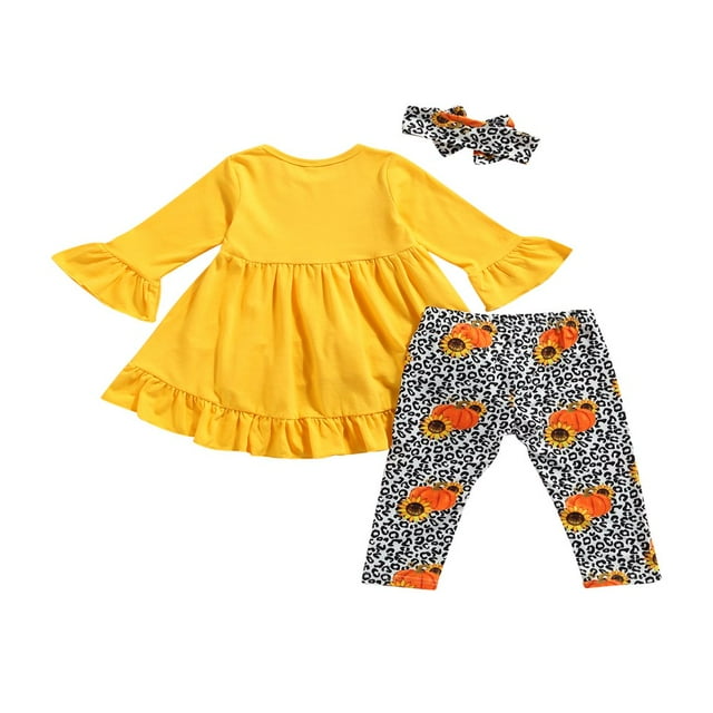 MesaSe Kids Tracksuit Flared Sleeve Blouse + Pumpkin Print Pants + Hairband Set