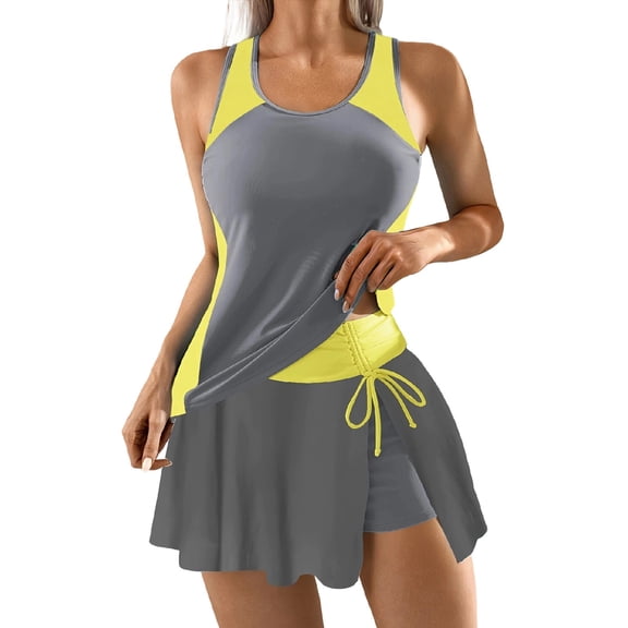 Erwazi Women's Modest Tankini Top 2 Piece Swimsuit Boyleg Skirted Bottoms Tummy Control Beach Bathing Suit