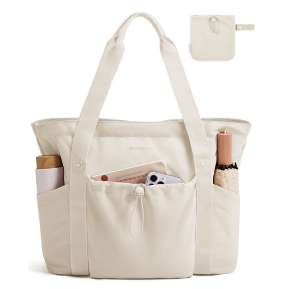 NCY Foldable Tote Bag with Drawstring Bag, Large Tote Bag Shoulder Bag Top Handle Handbag for Travel, Work, Beach, Gym