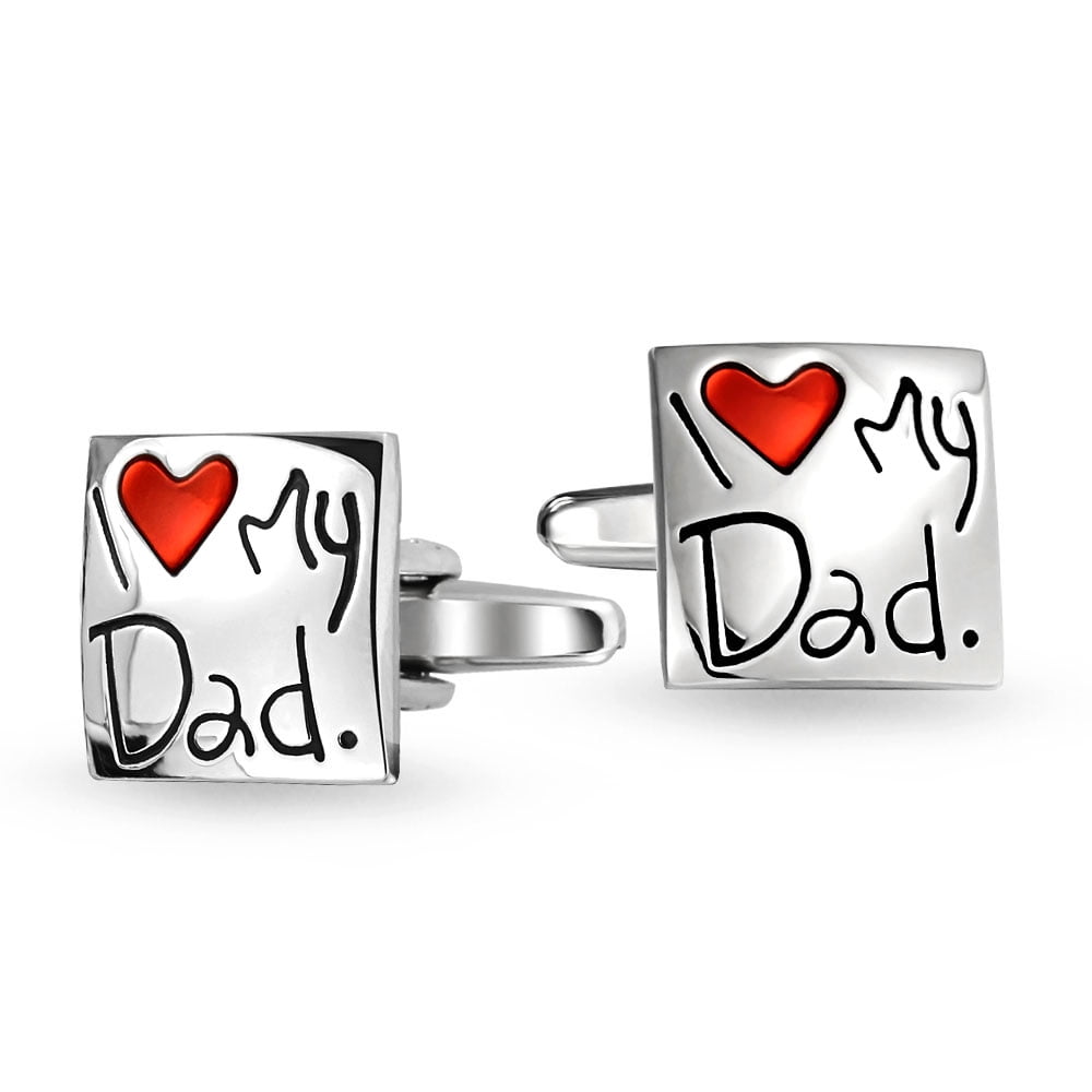 Bling Jewelry I Love My Dad Cufflinks Red Heart Square Cuff Link for