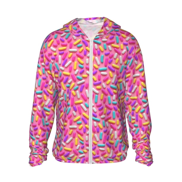 Fotbe Colorful Donuts 1 Chaqueta con Protección Solar UPF 50+ para Hombre y Mujer, Camisa con Capucha y Bolsillos-3X-Large