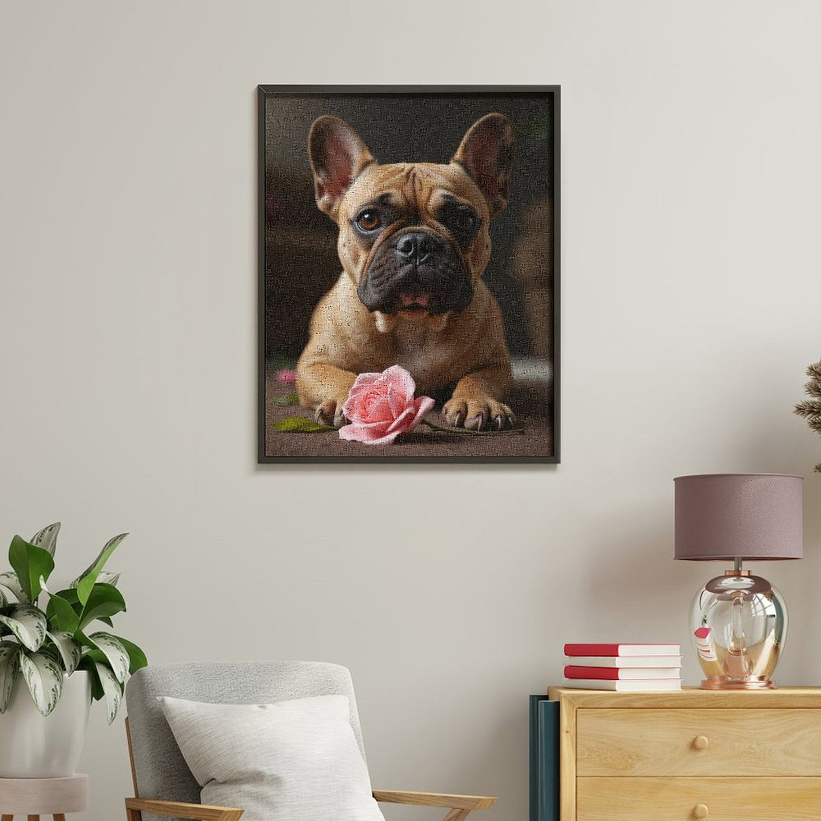 Paint by Numbers Kit for Adults, French Bulldog Pink Rose Paint by Numbers, Easy Paint by Numbers Kit for Adults Beginner, DIY Adult Paint by Number Kits on Canvas, Home Decor