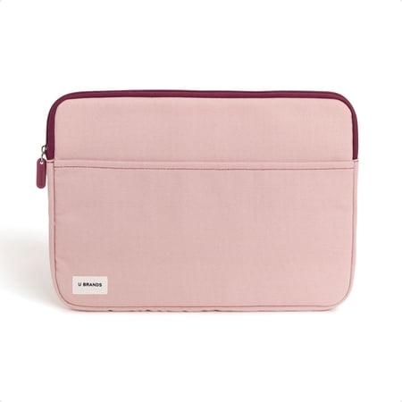 U Brands Canvas Laptop Sleeve with Pocket for Cords and Accessories, 13"L x 9.25"W x 0.75"D, Pink