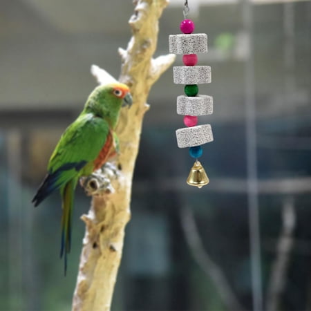 EHJRE Parrot Chewing Toy Mineral Stone Gnaw Toy Beak Grinding Bell Hanging Accessory Crafted From Wood And Stone Suitable for Parakeet Cage Enrichment Beak Length 21cm