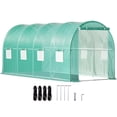 thumbnail image 4 of Small Greenhouses, Walk-in Tunnel Greenhouse, 14.8 x 6.6 x 6.6 ft Portable Plant Hot House w/ Galvanized Steel Hoops, 1 Top Beam, Diagonal Poles, Zippered Door & 8 Roll-up Windows, Green, 4 of 12