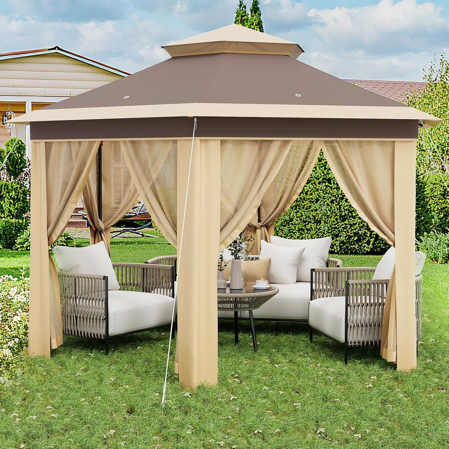 EliteEdge Pop Up Gazebo 13x13ft, Hexagonal Outdoor Canopy Shelter, Instant Patio Gazebo Tent with Mesh Netting and Strong Steel Frame for Patio Backyard Garden Wedding Party