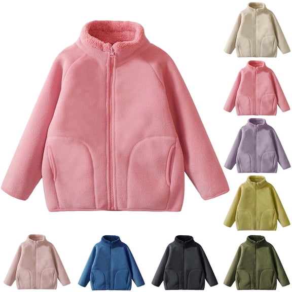 Abtuhar Boys and Girls Fall Winter Casual Outerwear and Jackets Solid Thick Fleece Zip‑up Coat with Side Pockets for 3‑15 Years