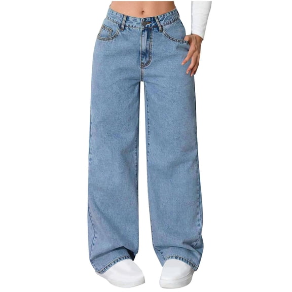 cocolona Womens Jeans High Waist Wide Leg Pants Fashion Casual Loose Solid Color Denim Pants with Pockets