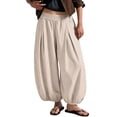thumbnail image 2 of Womens Baggy Balloon Pants Cotton Linen Barrel Pants High Waisted Wide Leg Pants with Pockets 2XL, 2 of 6