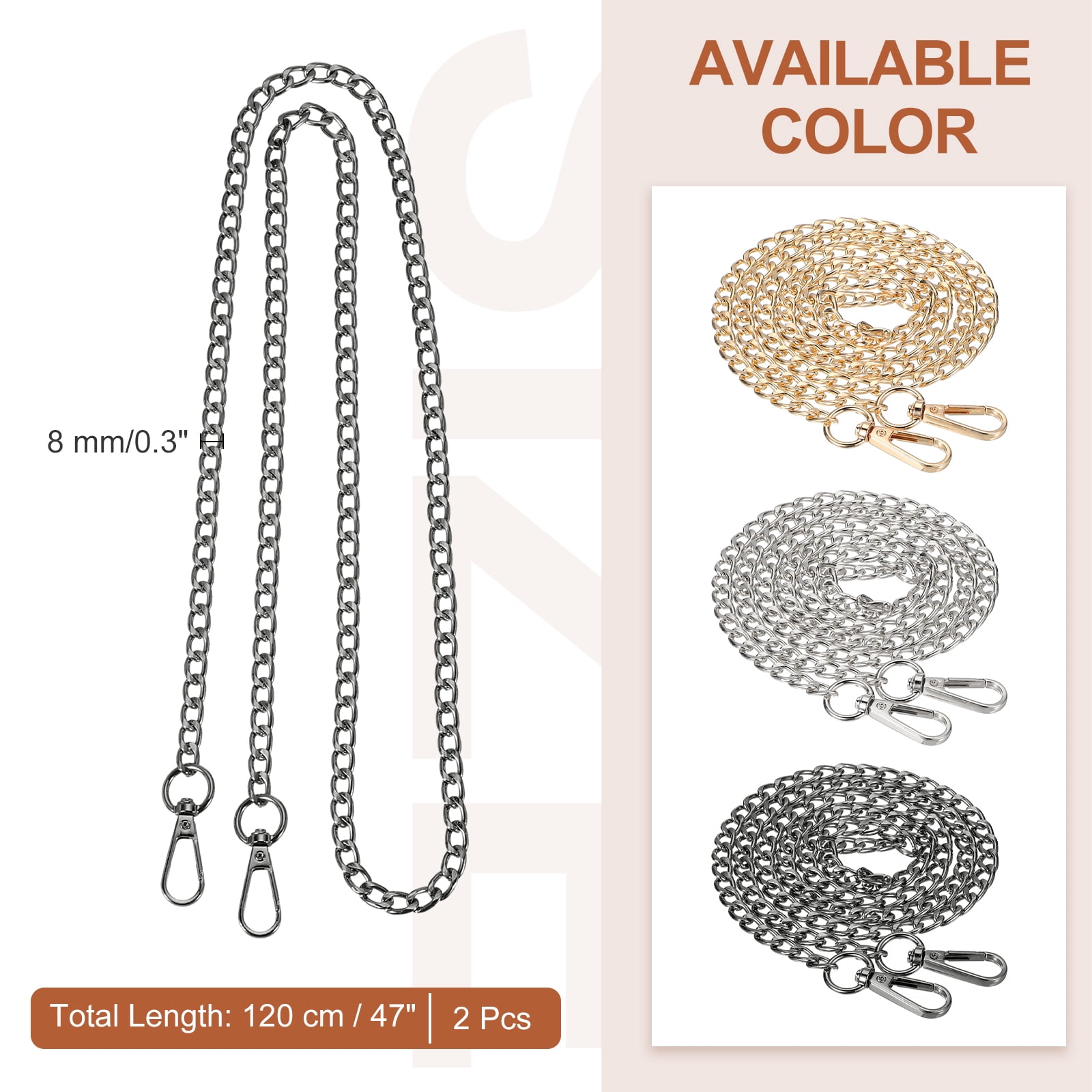 Uxcell Purse Chain Strap Iron Flat Chain Strap Alloy Handles Bag Strap Replacement Black 47"