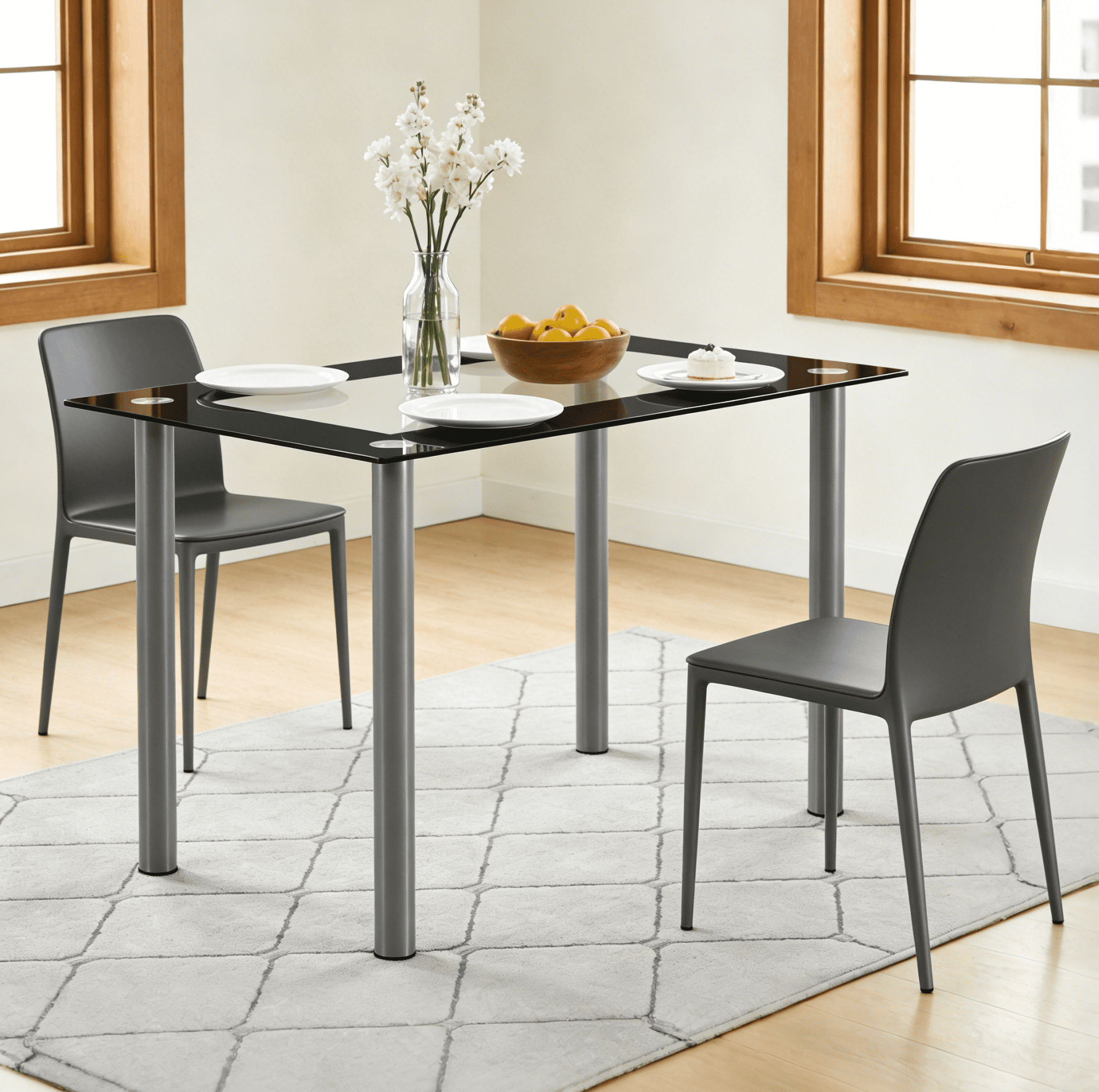 Ktaxon Modern Dining Table for 4, 43" Glass Kitchen Table Tempered Glass Dining Room Table, Rectangle Dinner Table for Home, Living Room, Black