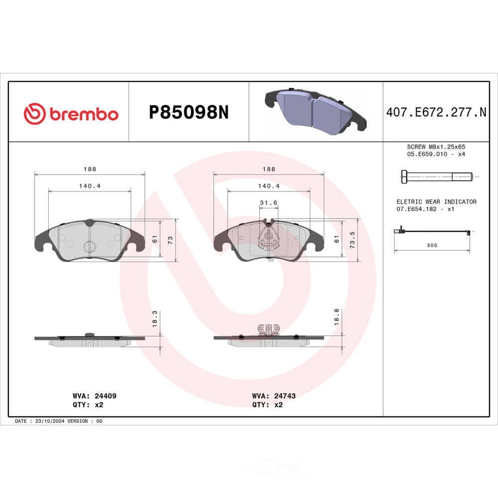 Brembo P85098N NAO BRAKE PADS Fits select: 2013-2015 AUDI A4 PREMIUM PLUS, 2012 AUDI A4 QUATTRO