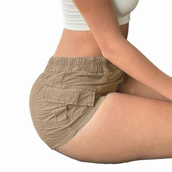 Womens Cargo Shorts Elastic Shorts Y2k Slim Fit Cargo Shorts for Harajuku Streetwear Khaki S