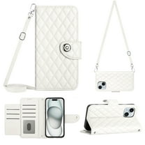 Elegant Case for iPhone 13 Wallet Case RFID Blocking Card Slots Holder with Shoulder&Crossbody Strap, Magnetic Folio Kickstand Handbag Flip Phone Cover For iPhone 13, White