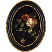 Home Decor Collection 6x8 Gold Ornate Rose Still Life Oval Framed Wall Art, Vintage Floral Canvas Artwork with Black and Gold Resin Frame, Botanical Tabletop or Wall Décor
