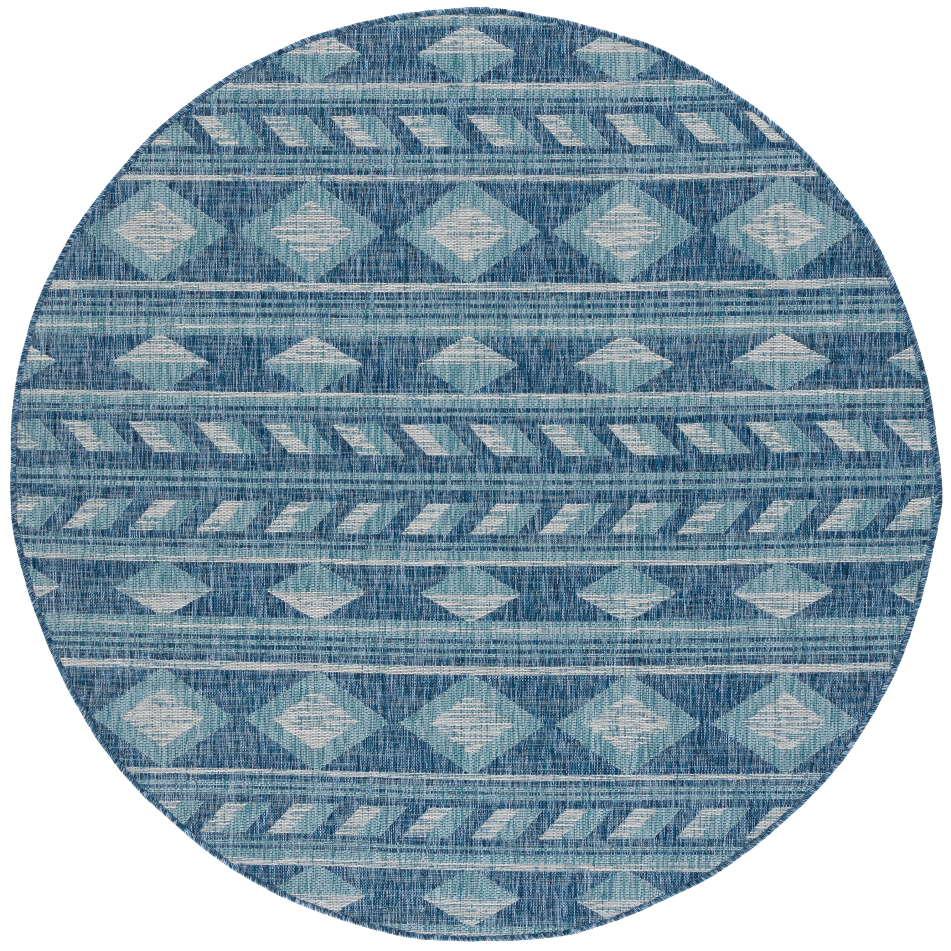 Safavieh Courtyard Allycia Geometric Indoor/Outdoor Area Rug, Navy/Aqua, 5'3" x 5'3" Round
