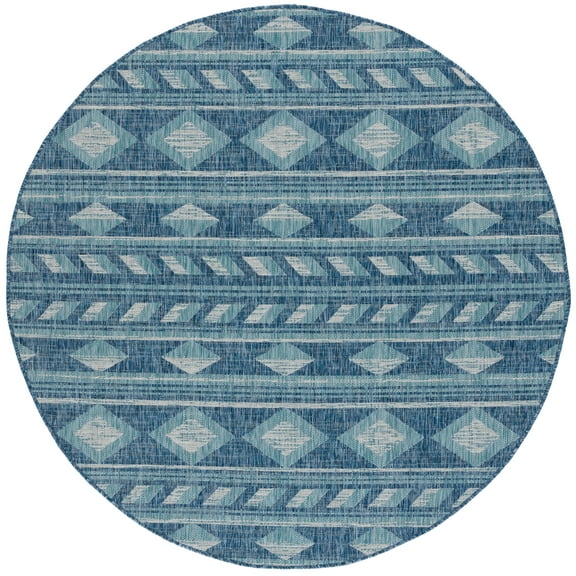 Safavieh Courtyard Allycia Geometric Indoor/Outdoor Area Rug, Navy/Aqua, 5'3" x 5'3" Round