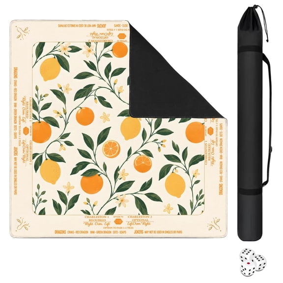 Mahjong Mat with Carrying Bag 31.5" x 31.5" Non-Slip Noise Reduction Cream Citrus Blossom Botanical Table Mat for Mahjong Poker Dominoes Card Board Tile Games