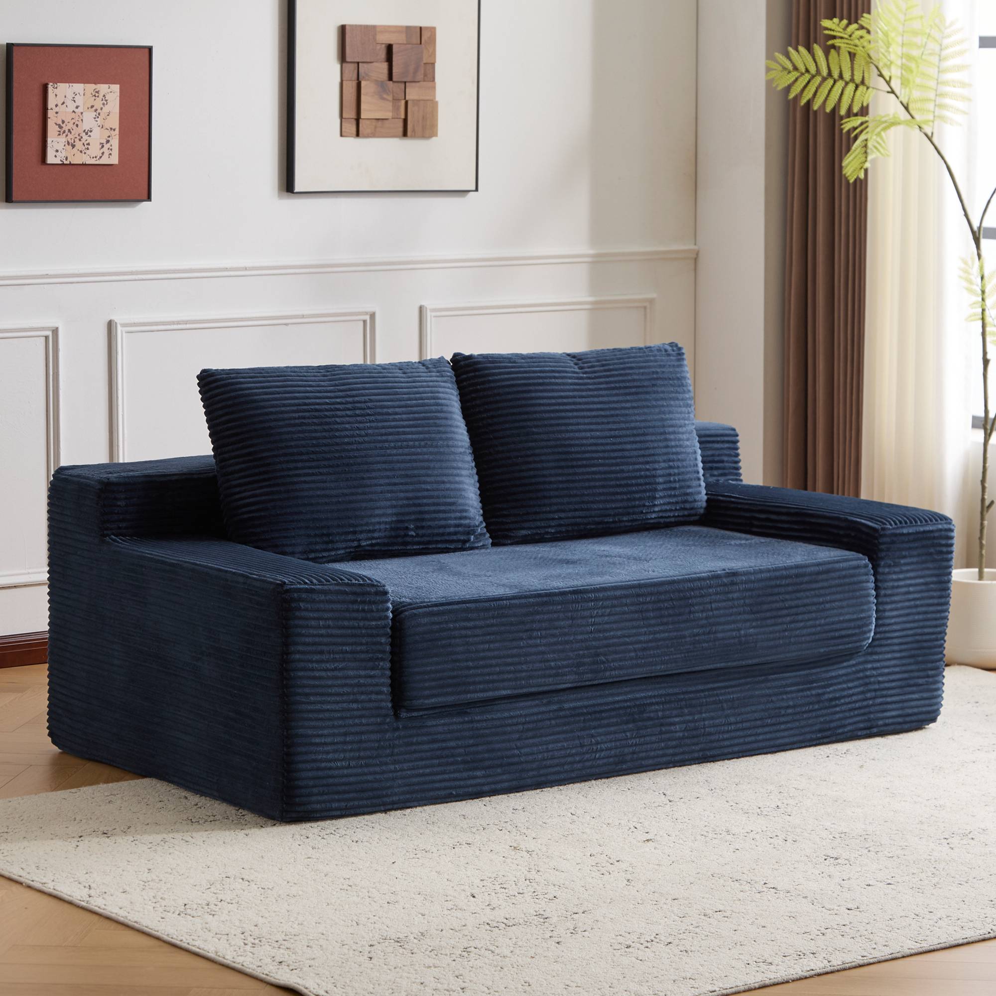 Sectional Couches for Living Room, Modular Cloud Sofa&nbsp;Comfy Corduroy Fluffy Couch for Living Room, Dark Blue