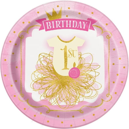 9 Pink And Gold Girls First Birthday Party Plates 8ct Walmart Com