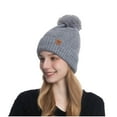 thumbnail image 4 of Xfvqtps Womens Beanie Cute Plush Pompom Knit Solid Color Simplicity Snowflake Label Stretch Soft Fashion Versatile Warm Fall Winter Skull Cap Gray, 4 of 5