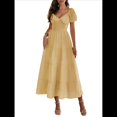 thumbnail image 2 of Vestido Midi Informal de Verano para Mujer, con Mangas , Escote en V, Fruncido y Volantes Escalonados. Amarillo M, 2 of 7