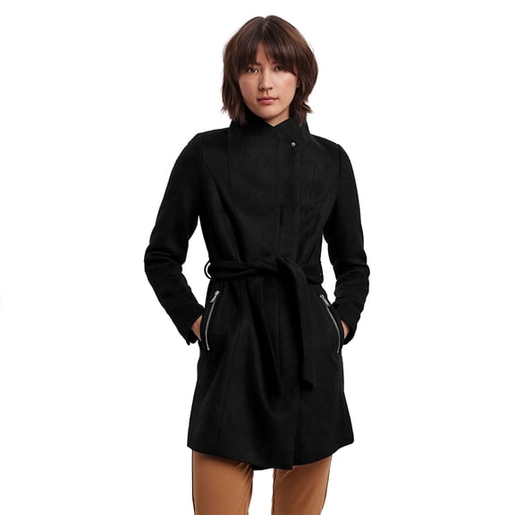 Vero Moda - Women's Belted Wool Blend Coat Black Size Large