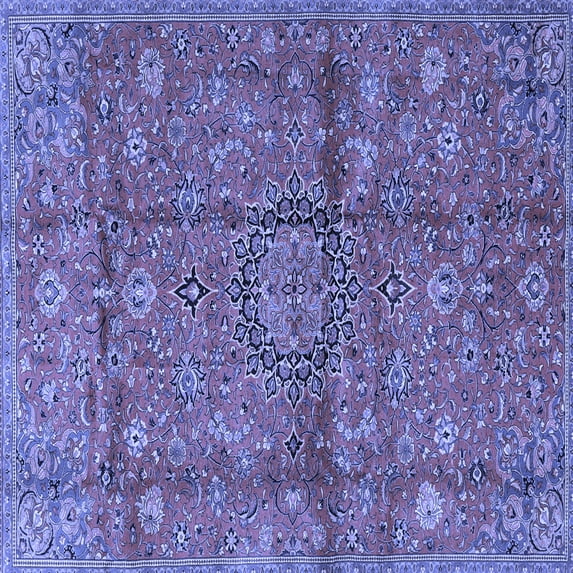 Ahgly Company Machine Washable Indoor Square Medallion Blue Traditional Area Rugs, 4' Square