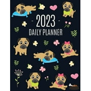 Pug Planner 2023: Funny Tiny Dog Monthly Agenda January-December Organizer (12 Months) Cute Canine Puppy Pet Scheduler with Flowers & Pretty Pink Hearts (Paperback)