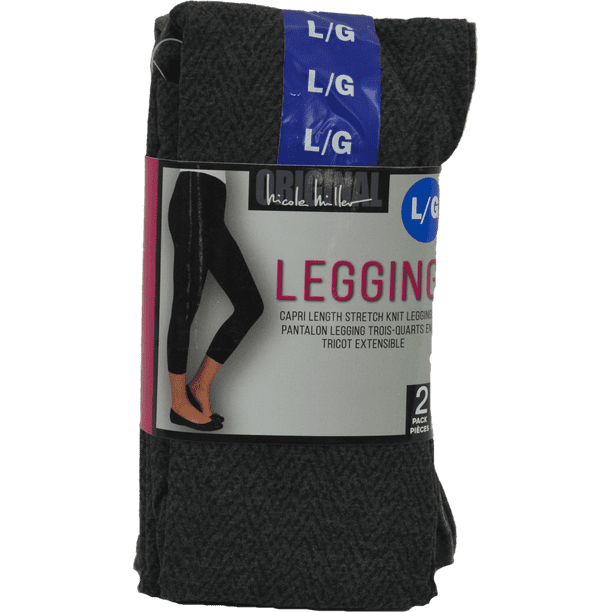 Original Nicole Miller Capri Length Stretch Knit Leggings 2 Pack Print &  Mid Grey