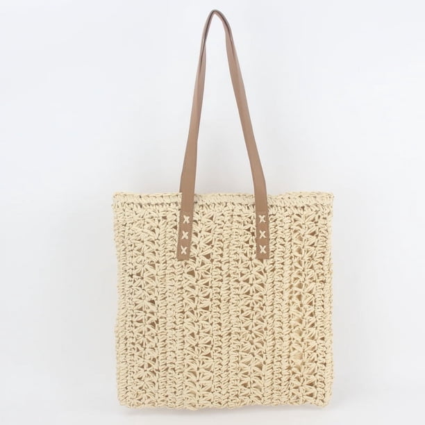 Zhuge Bolso de hombro tejido para mujer, bolso de mano tejido, bolso de mano tejido elegante para playa de verano, bolsos de hombro de 15,35 x 0,78 x 15,35 pulgadas (beige)