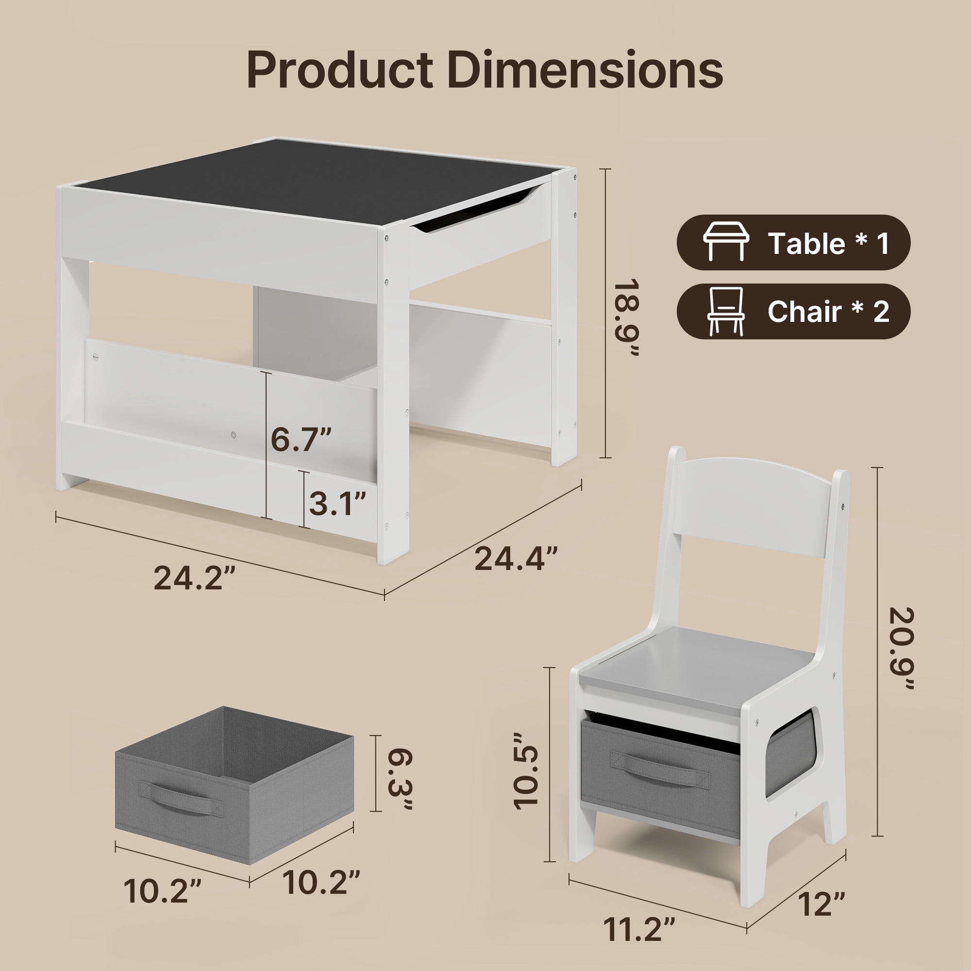 Kids Table and Chairs Set 4-in-1, Noelse Kids Table with Removable Tabletop Storage, Toddler Craft Table for Playing Studying Drawing Eating, Kids Table Set for Kids Room Playroom and Living Room